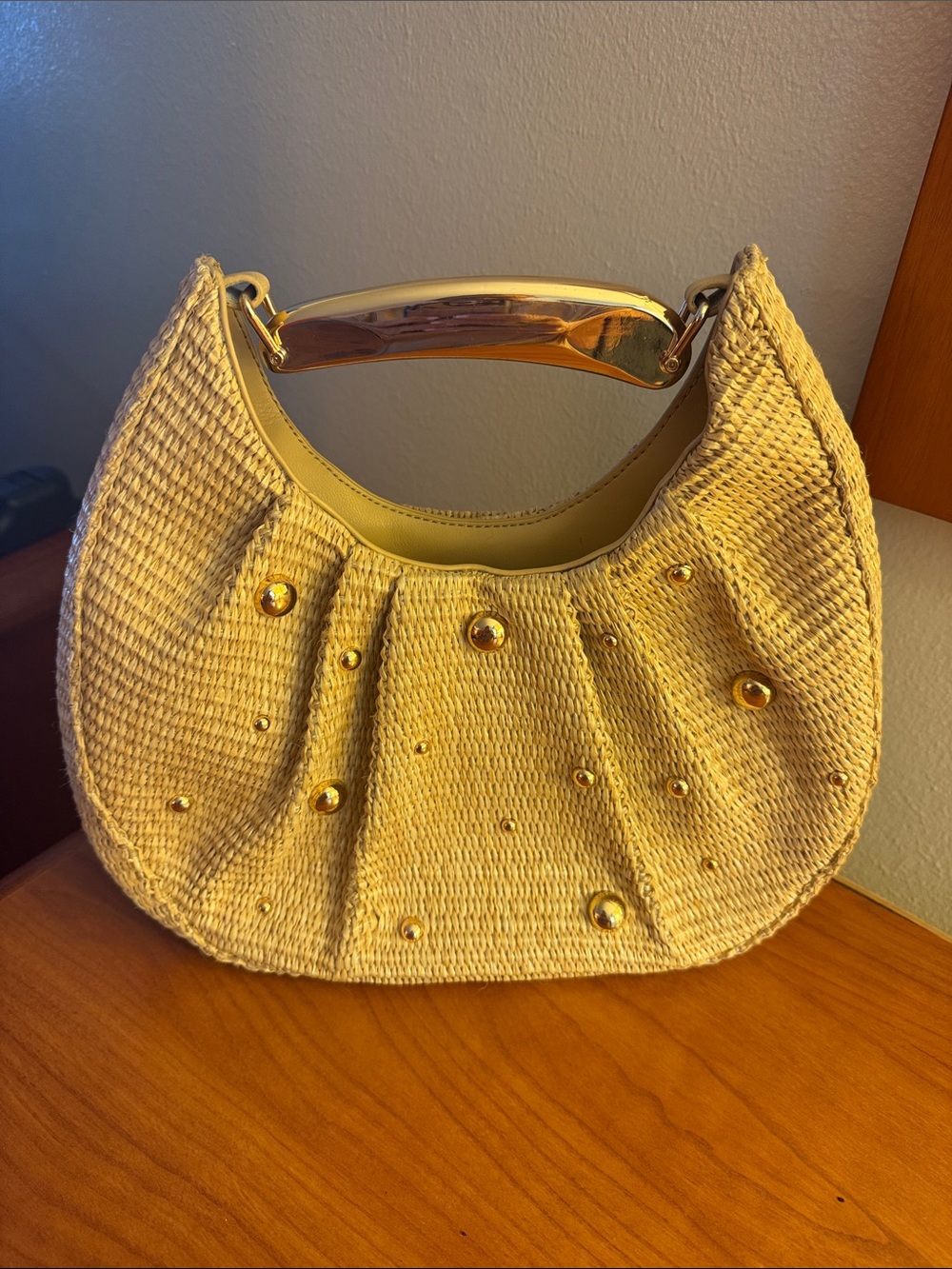 Urban Expressions Cream Woven Hobo with Gold Handle and Studs